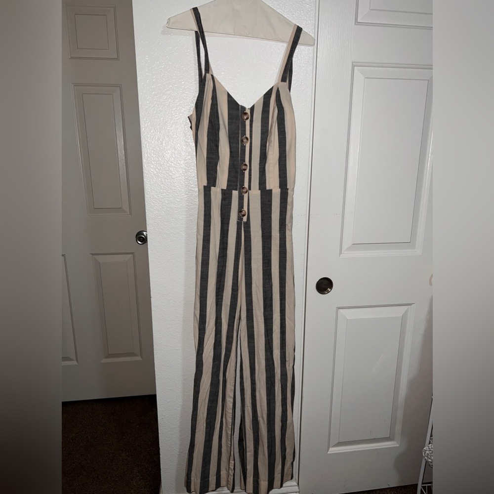 Vertical Stripe Open Back Jumpsuit